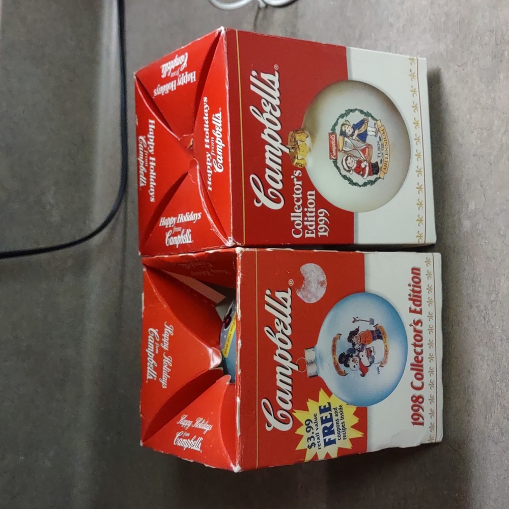 Vintage Campbell's Soup Ornaments 1998 & 1999